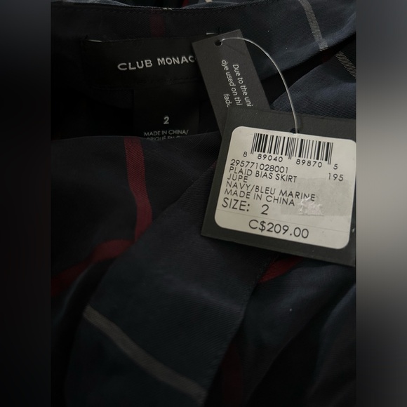 Club Monaco NWT Plaid Bias Midi Skirt Size 2 or XS - Picture 6 of 6